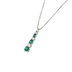 Necklace with Scalar Tennis Pendant Diamonds and Emerald