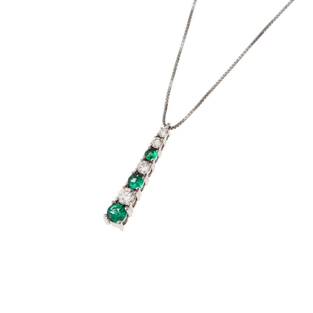 Necklace with Scalar Tennis Pendant Diamonds and Emerald
