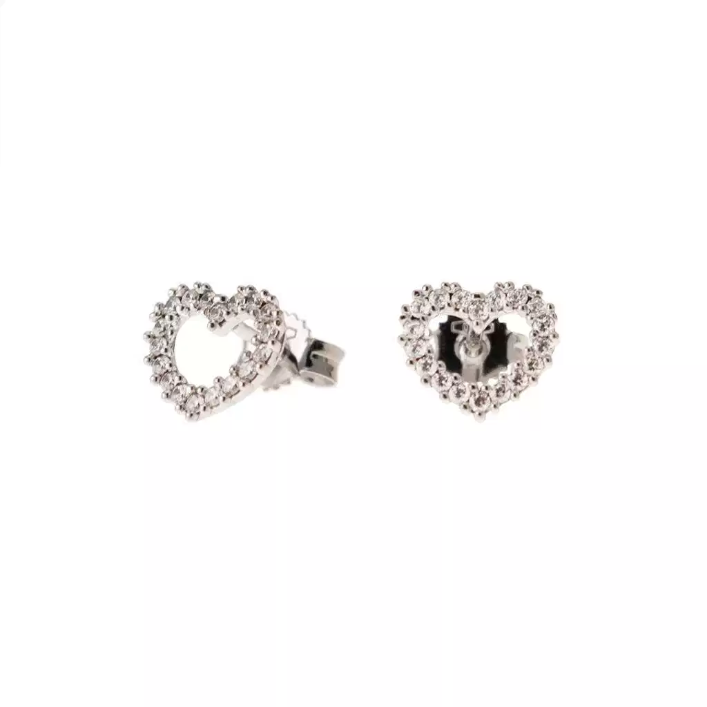 Orecchini cuore forato oro bianco e zirconi
