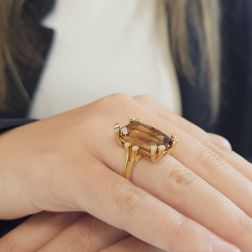 Photo of worn Yellow Gold Rectangular Citrine Topaz Ring