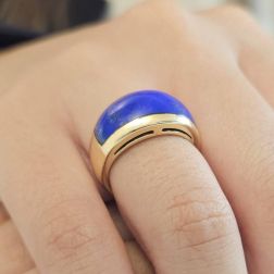 Anello Fascia con Lapis su Oro Giallo foto indossata