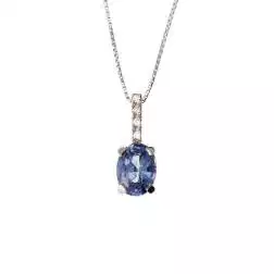 Collana con Zaffiro Blu Ovale 8x6mm e Barretta Diamanti