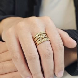Photo of worn Four Strand Braided Ring with Yellow Gold Zircons