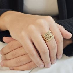 Photo of worn Four Strand Braided Ring with Yellow Gold Zircons