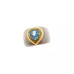 Heart Shaped Azure Topaz Ring White and Yellow Gold