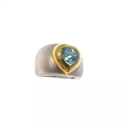 Anello Topazio Azzurro a forma di cuore Oro Bianco e Giallo