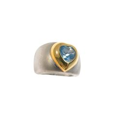 Heart Shaped Azure Topaz Ring White and Yellow Gold