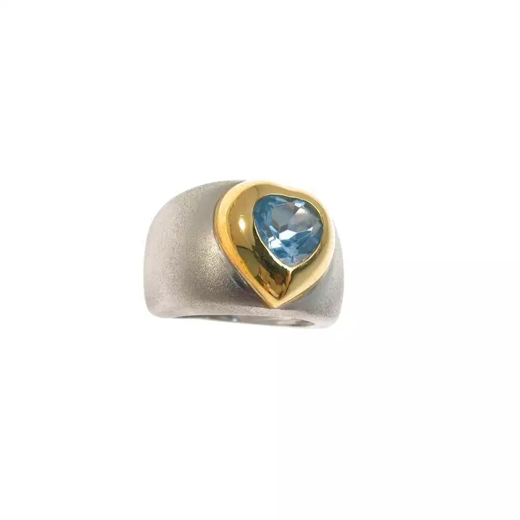 Heart Shaped Azure Topaz Ring White and Yellow Gold