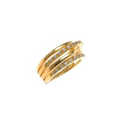 4 staggered wire ring with zircons, in Yellow Gold