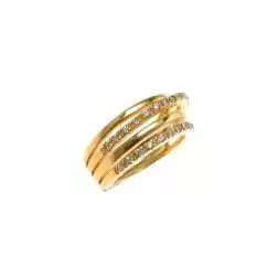 Anello 4 fili sfalsati con zirconi, in Oro Giallo
