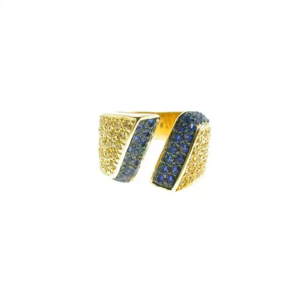 Anello con Zirconi Blu e Gialli Oro Giallo