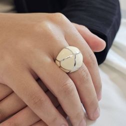 Photo of worn White Gold Domed Enamel Ring