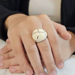 Photo of worn White Gold Domed Enamel Ring