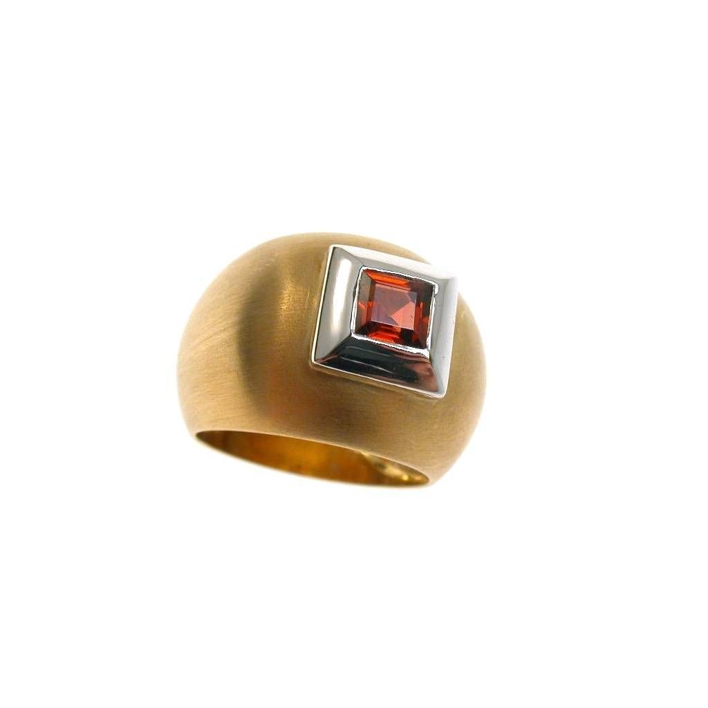 Yellow and White Gold square Garnet Ring