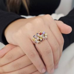 Photo of worn Yellow Gold Ring with Coloured stones Cluster