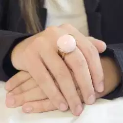 Photo of worn Yellow Gold Pink Chalcedony Ring