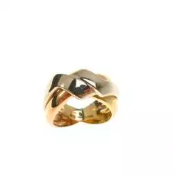 Anello Tre Fasce Intrecciate Oro Giallo, Bianco Rosa
