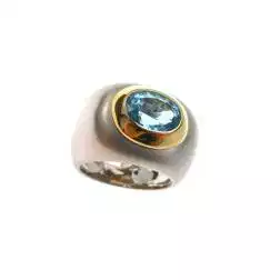 Anello Topazio Azzurro Ovale Oro Bianco e Giallo