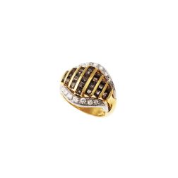 Ring with Dark Green Zircons in Yellow and White Gold