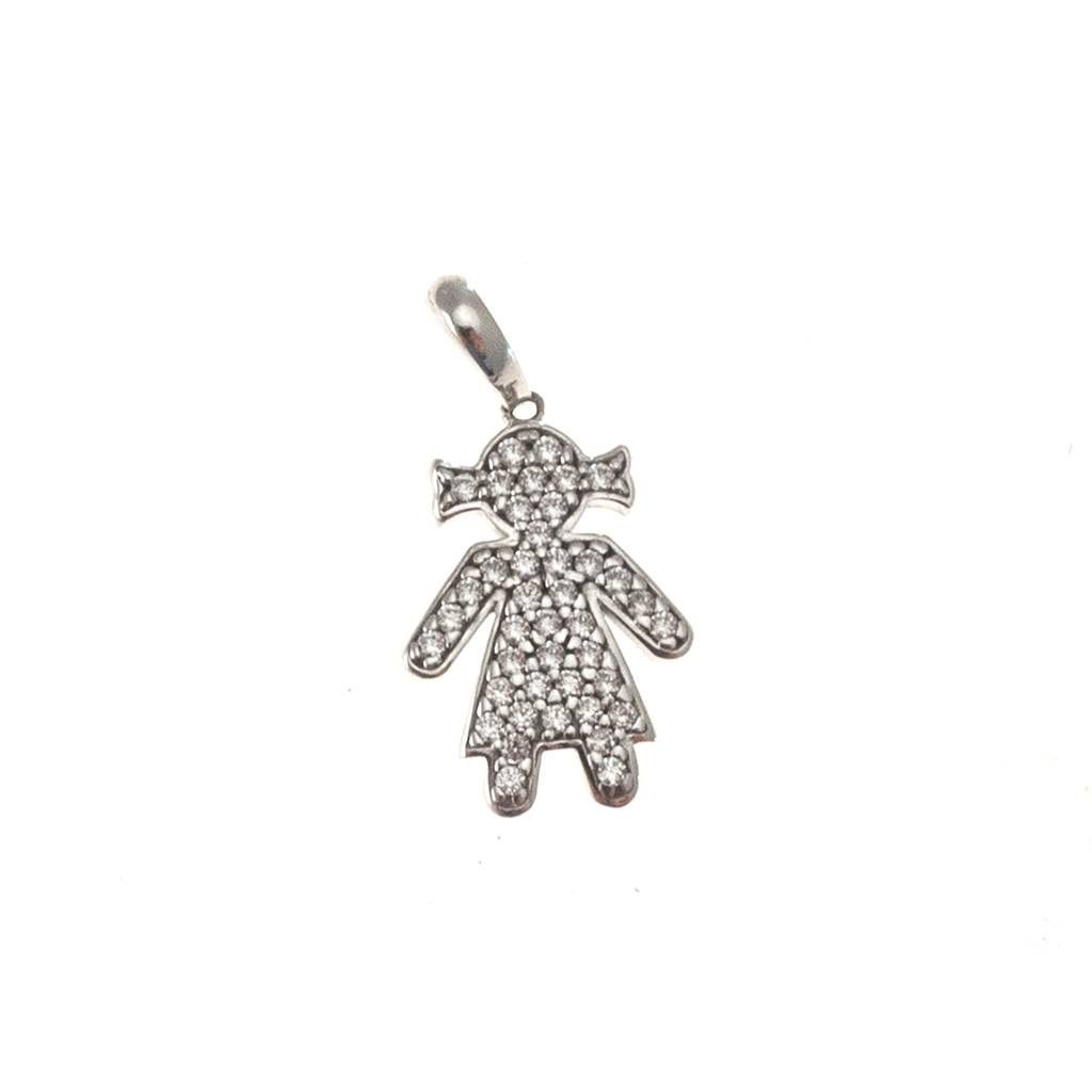 Baby-girl charm in 18kt white gold with cubic zirconia