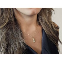 worn photos Baby-girl charm in 18kt yellow gold cubic zirconia