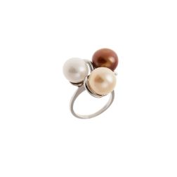 Anello Tris di Perle in Oro Bianco