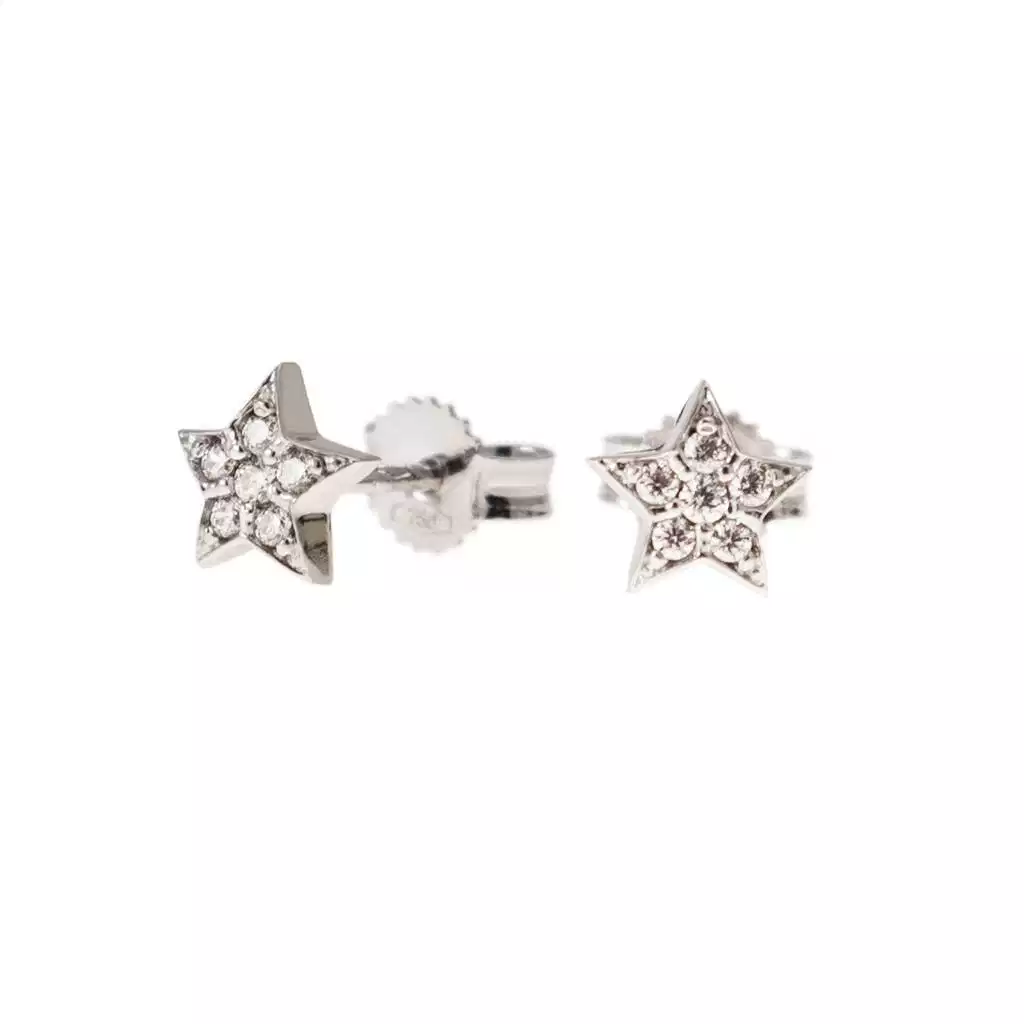 Orecchini stella con zirconi in oro bianco
