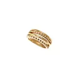 Anello 4 fili sfalsati con zirconi, in Oro Giallo
