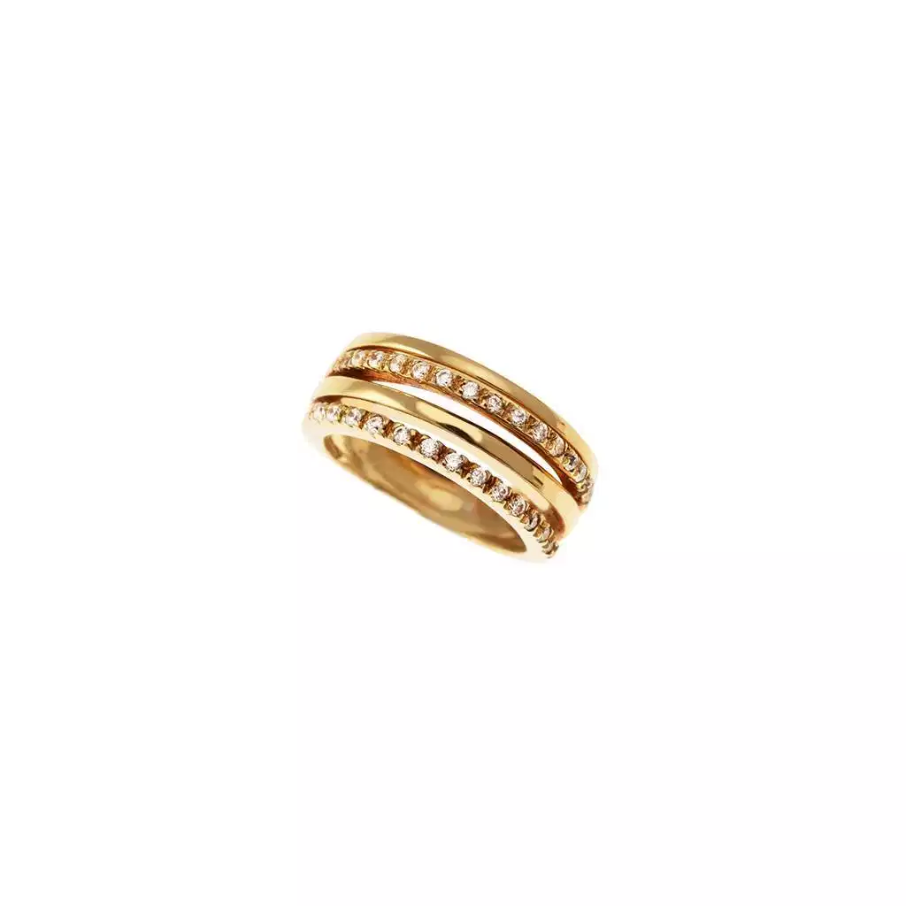 Anello 4 fili sfalsati con zirconi, in Oro Giallo