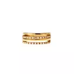 Anello 4 fili sfalsati con zirconi, in Oro Giallo