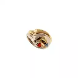 Yellow and White Gold Contrarié Ring with Red Carnelian and Light Blue Chalcedony