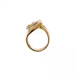 Anello Contrarié Corniola Rossa e Calcedonio Azzurro in Oro Giallo e Bianco