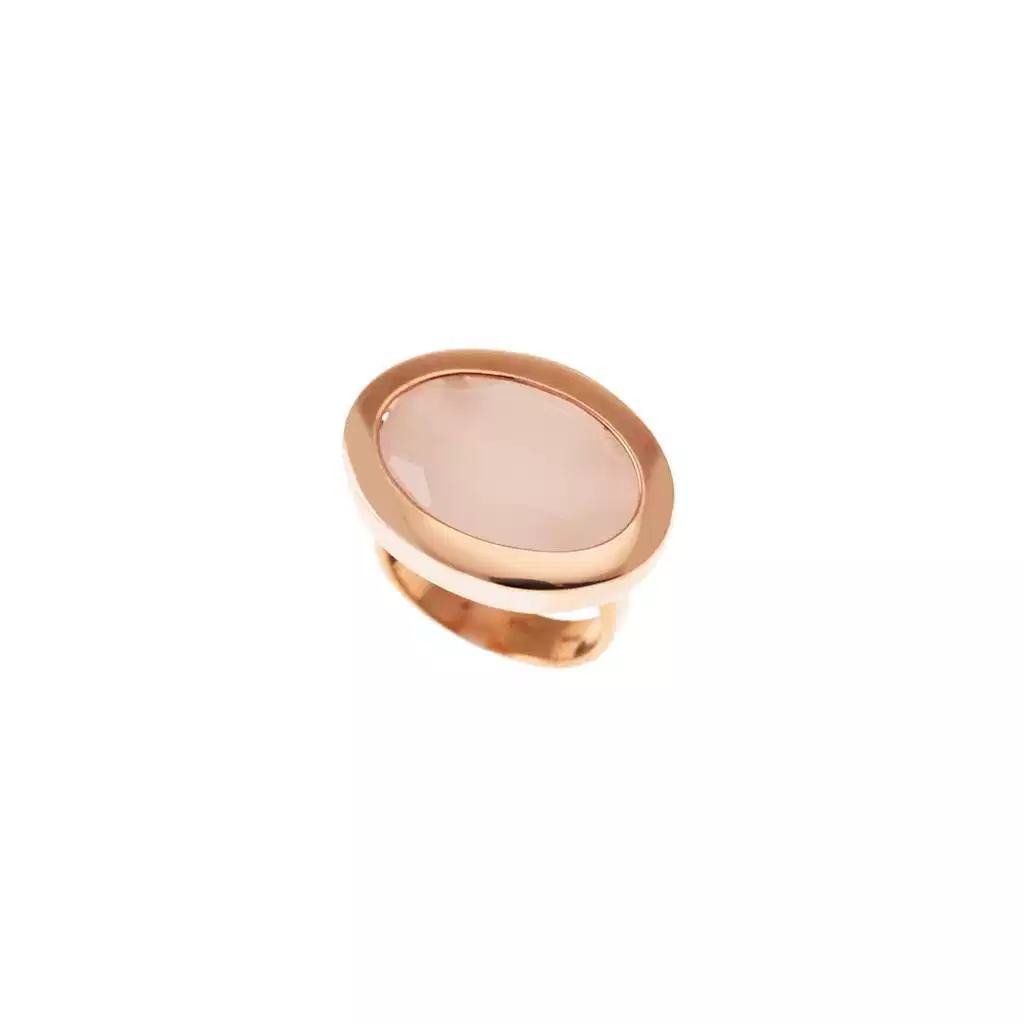 Anello Quarzo Rosa Ovale Oro Rosa
