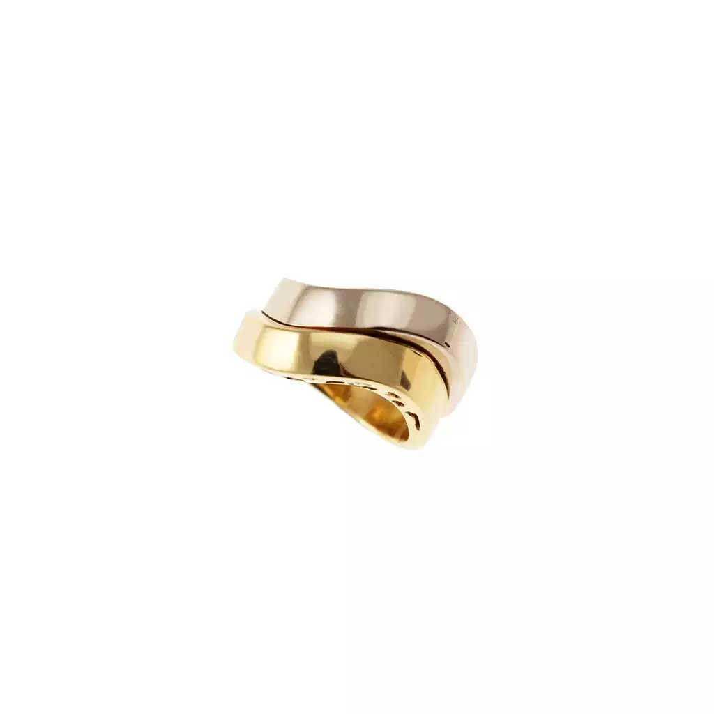 Double Wave Squared Ring in Yellow and White Gold