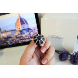 Anello Cupola nera Ametista Oro Bianco