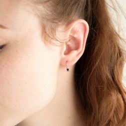 Photo of worn Classic Hook Earrings Point of Light in White Gold with Black Zircon