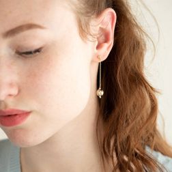 Photo of worn Dangling Earrings Yellow and Black Sphere