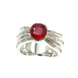 Solitaire with curved bands with surrounded Ruby and Diamonds