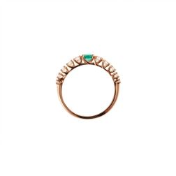 Anello Solitario contornato Smeraldo e Diamanti Oro Rosa