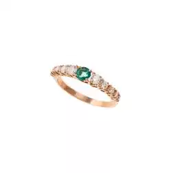 Anello Solitario contornato Smeraldo e Diamanti Oro Rosa