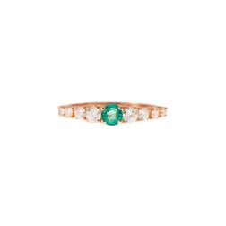 Anello Solitario contornato Smeraldo e Diamanti Oro Rosa