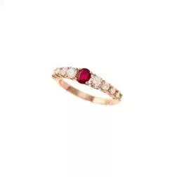 Anello Solitario contornato Rubino e Diamanti Oro Rosa