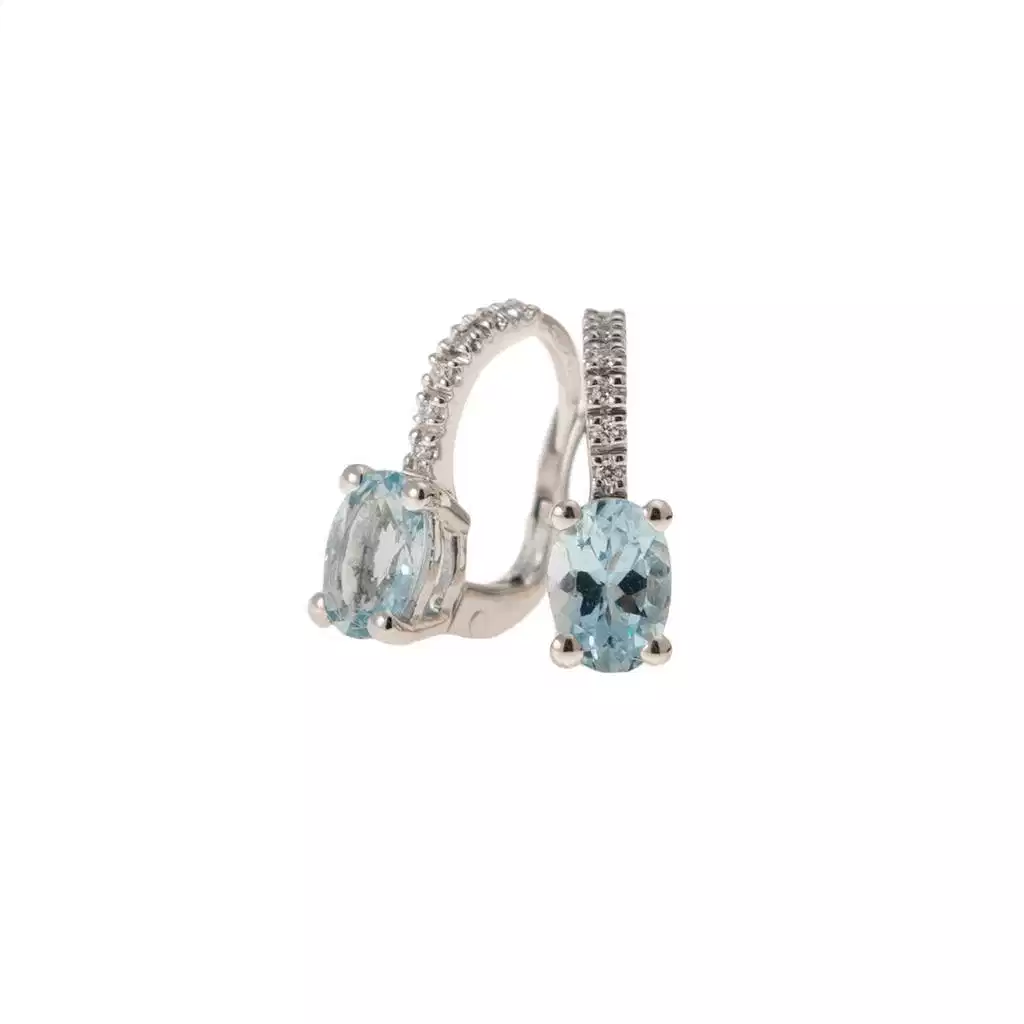 Orecchini monachella Acquamarina 8mm x 6mm e Diamanti