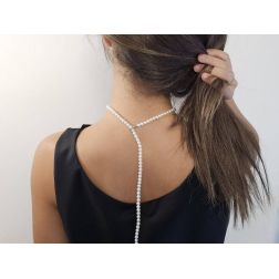 Collana laccetto 55cm di Perle acqua dolce 6mm chiusura regolabile in Oro Bianco foto indossata