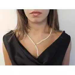 Photo of worn 55cm Long Pearl Y Necklace  Adjustable Closure in White Gold