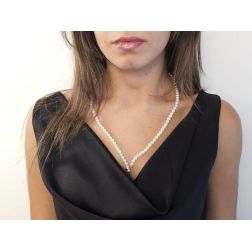 Collana laccetto 55cm di Perle acqua dolce 6mm chiusura regolabile in Oro Bianco foto indossata