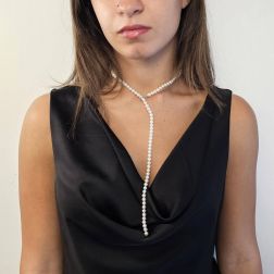 Collana laccetto 55cm di Perle acqua dolce 6mm chiusura regolabile in Oro Bianco foto indossata
