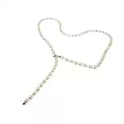 55cm Long Pearl Y Necklace  Adjustable Closure in White Gold