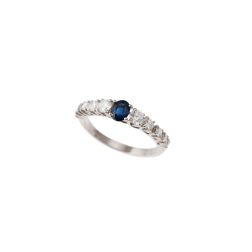 Solitaire Ring surrounded by Sapphire and Diamonds in White Gold