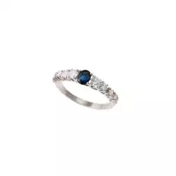 Solitario Veretta contornato Zaffiro e Diamanti Oro Bianco